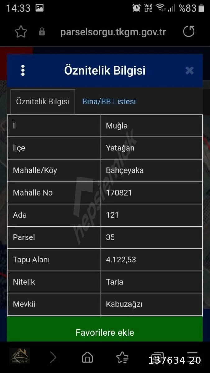 MUĞLA BAYIR DA SATILIK VERİMLİ TARLA